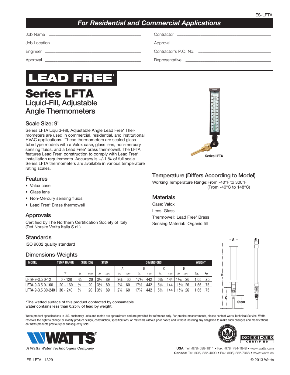 Watts LFTA User Manual | 1 page