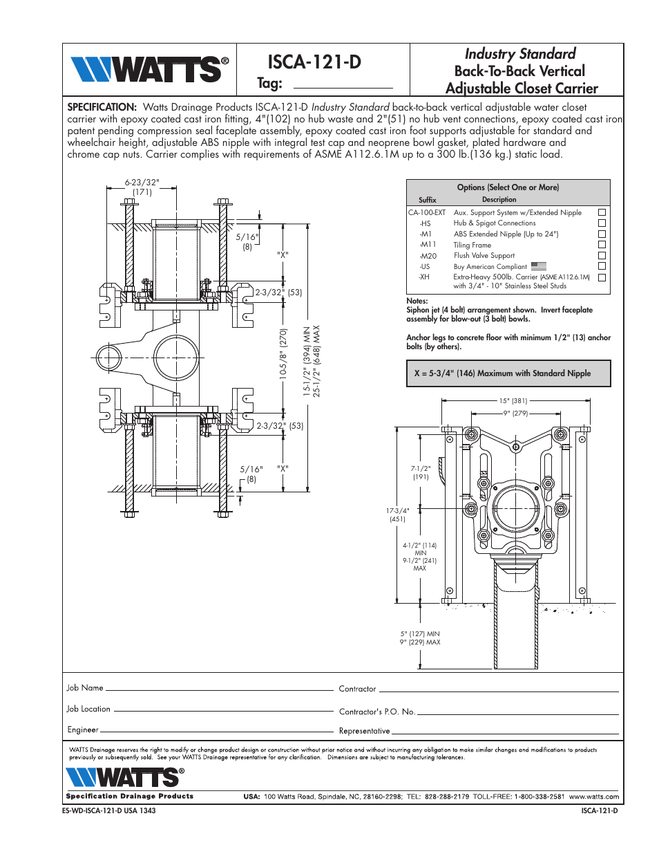 Watts ISCA-121-D User Manual | 1 page