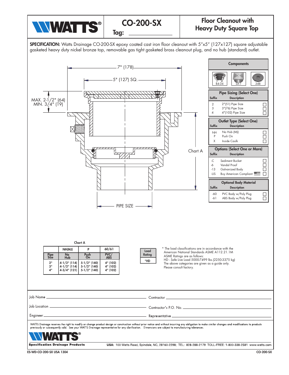 Watts CO-200-SX User Manual | 1 page