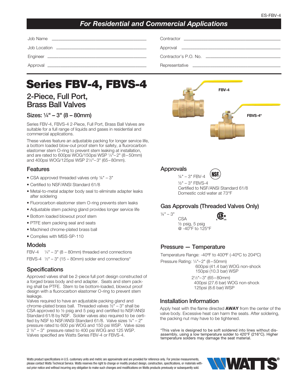 Watts FBVS-4 User Manual | 2 pages