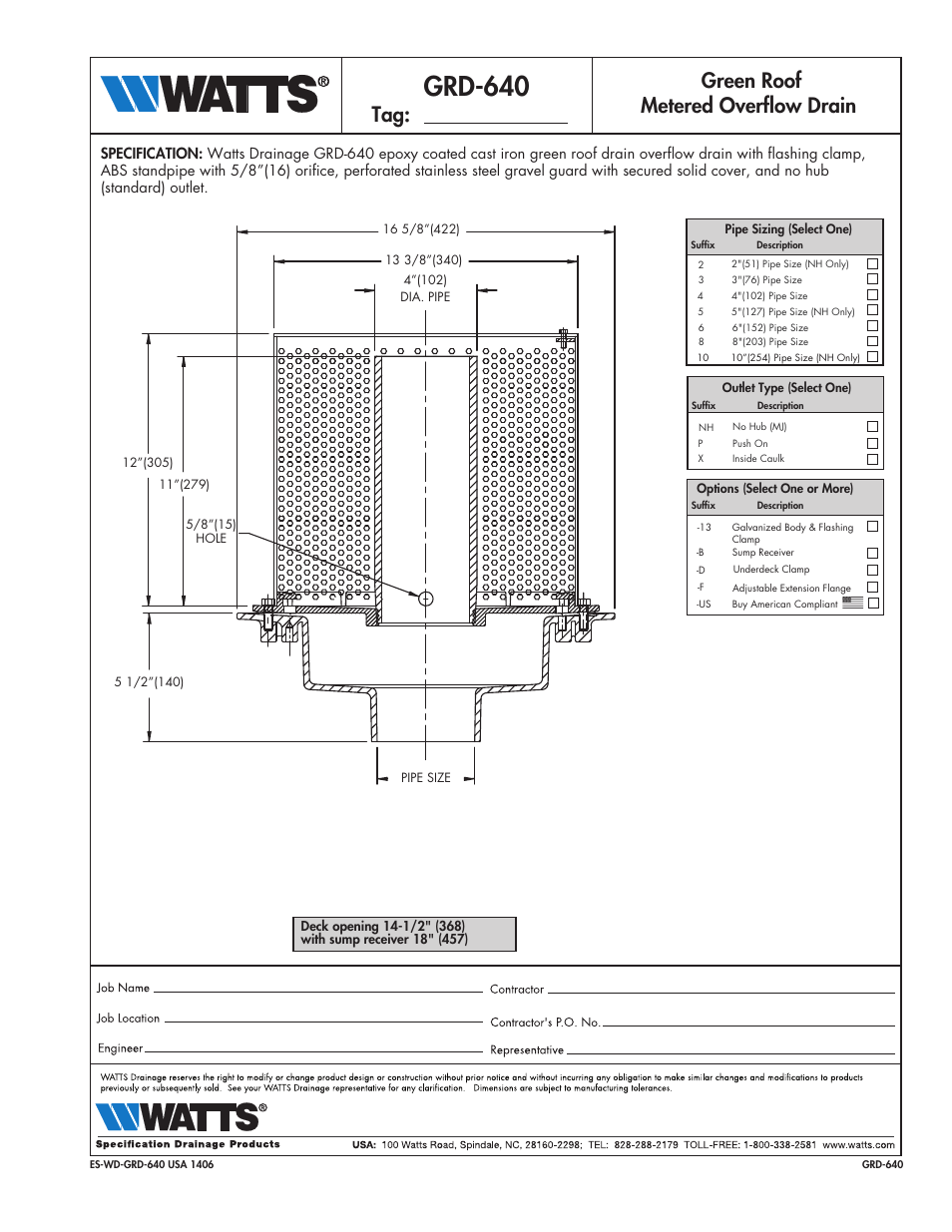 Watts GRD-640 User Manual | 1 page