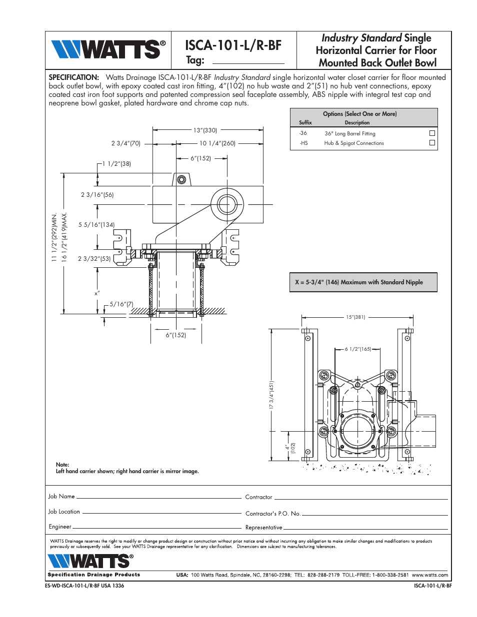 Watts ISCA-101-L/R-BF User Manual | 1 page