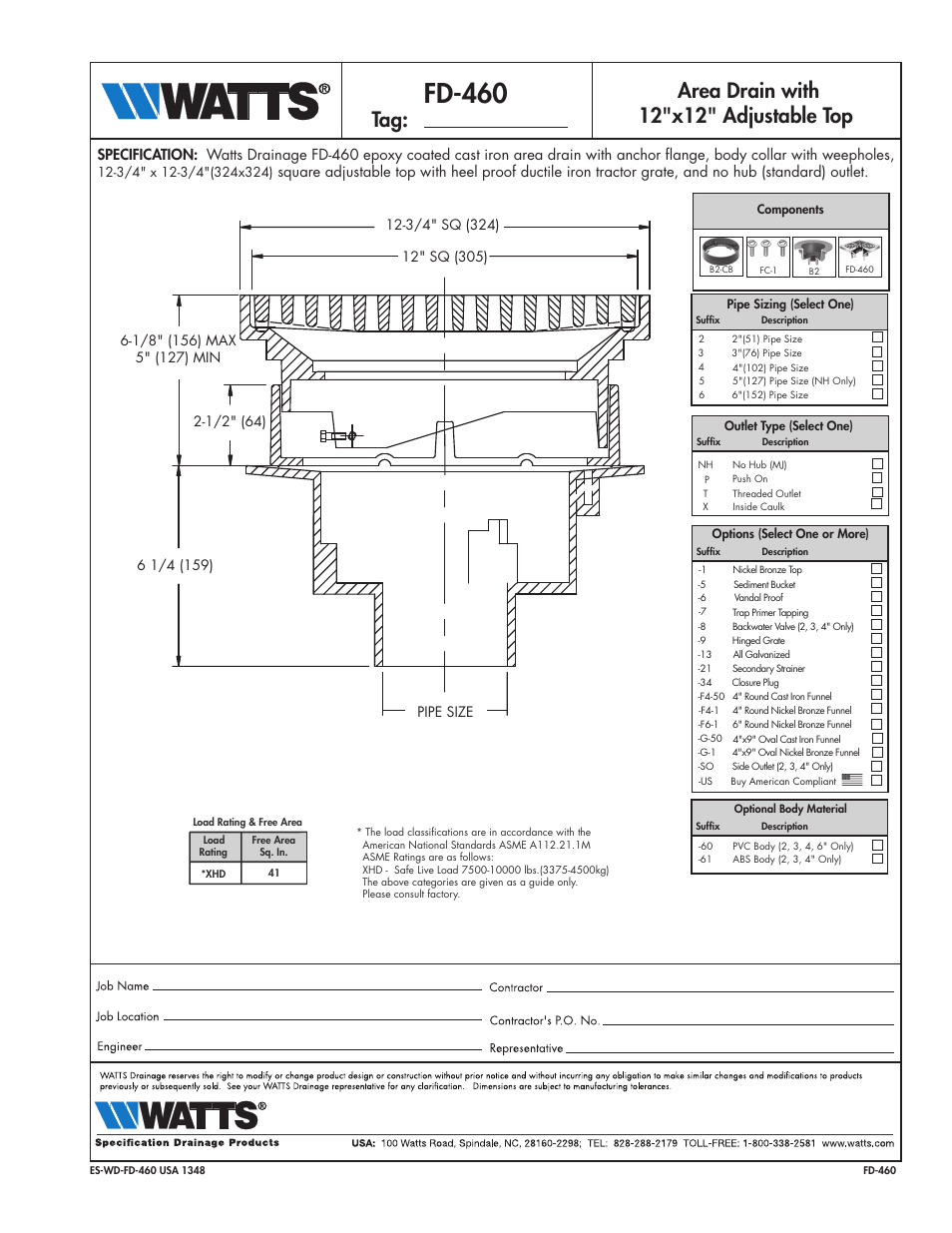 Watts FD-460 User Manual | 1 page