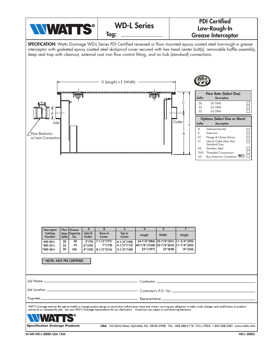 Watts WD-L-SERIES User Manual | 1 page