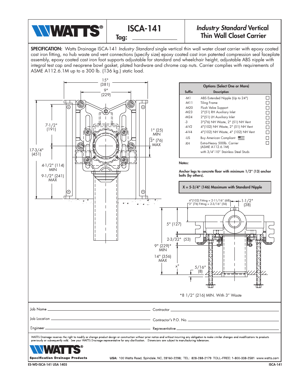 Watts ISCA-141 User Manual | 1 page