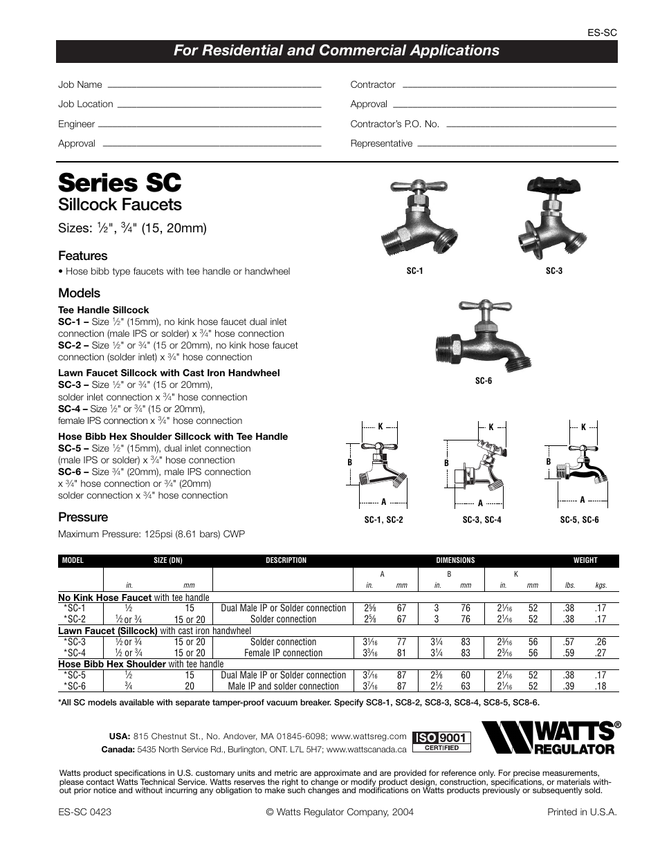 Watts SC User Manual | 1 page