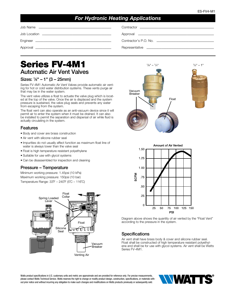 Watts FV-4 User Manual | 2 pages