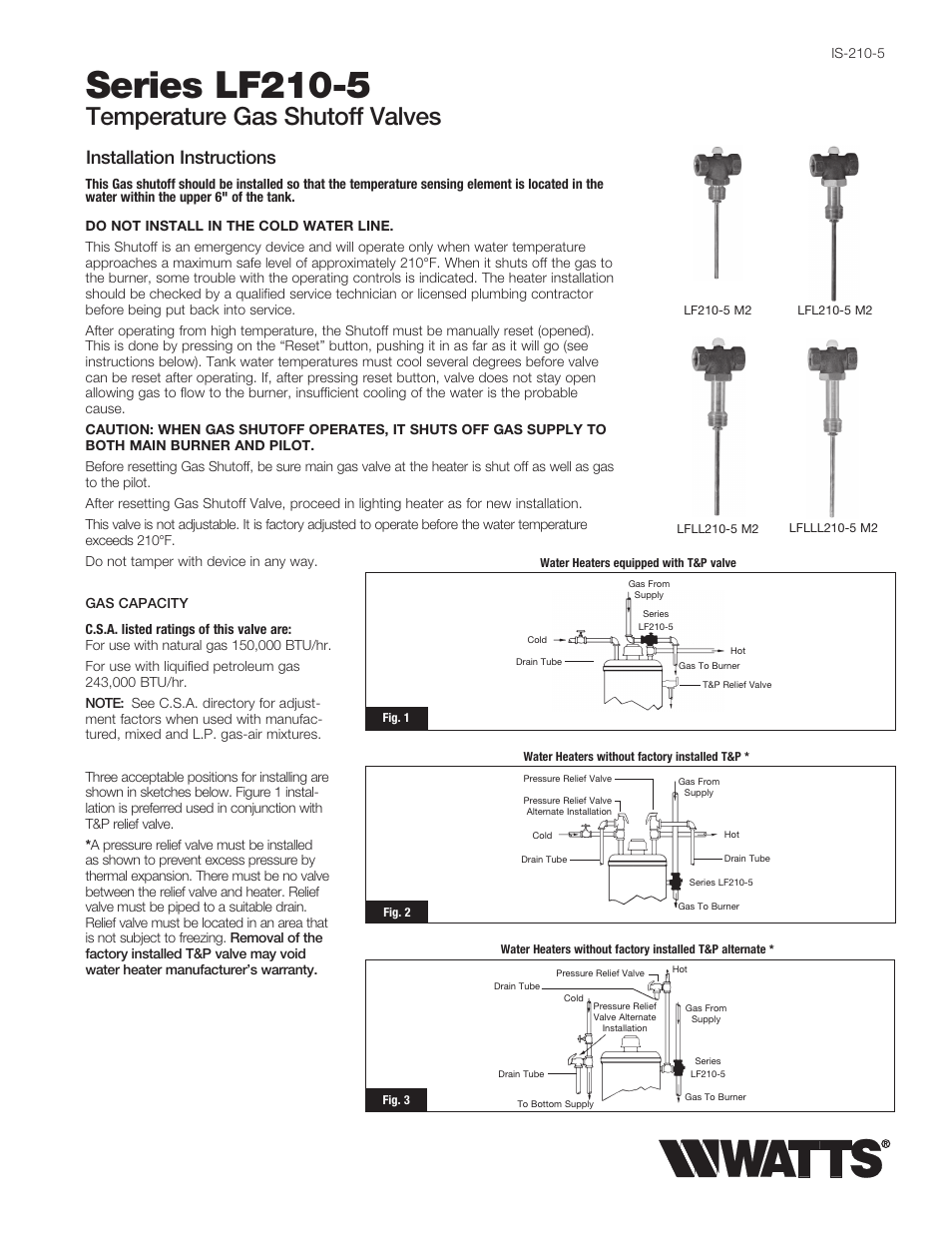 Watts 210-5 User Manual | 2 pages