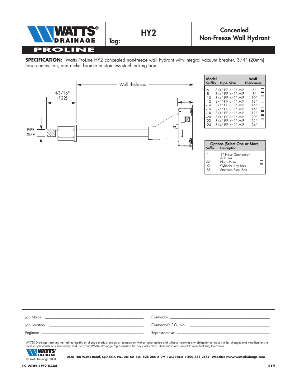 Watts HY2 User Manual | 1 page