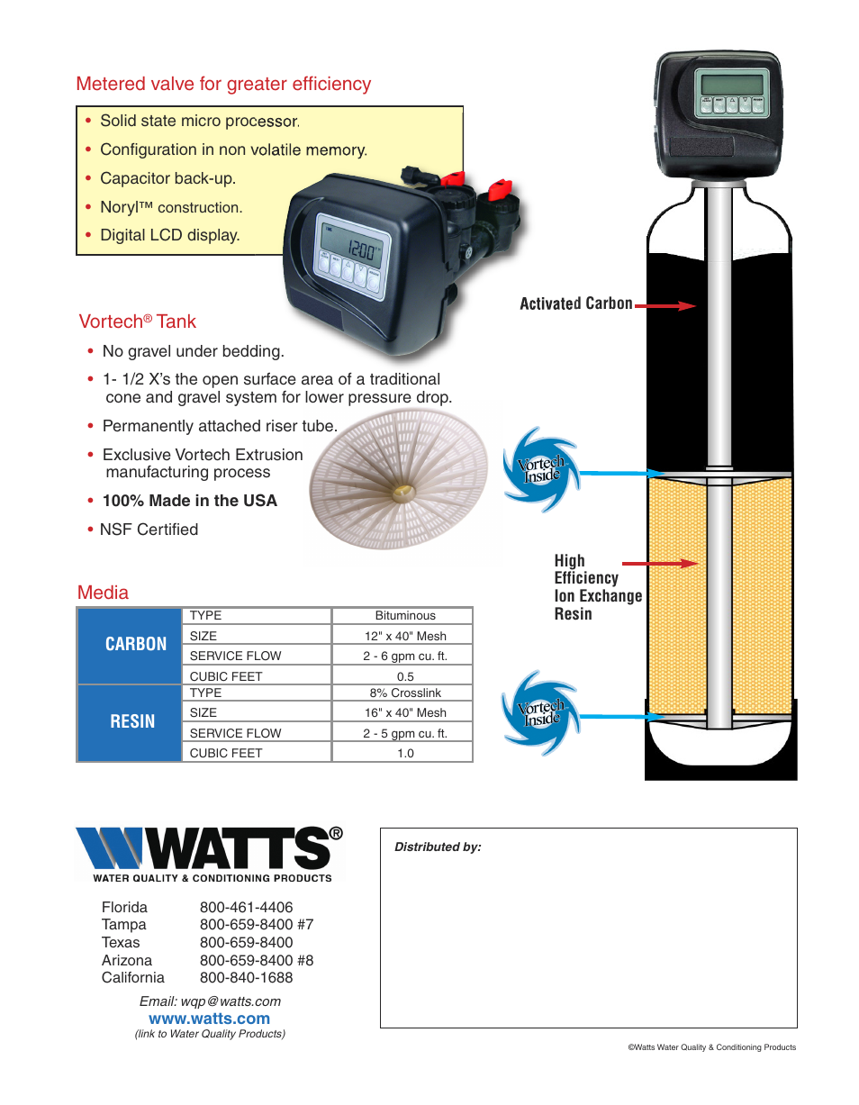 Vortech, Tank, Media metered valve for greater efficiency | Watts M3011GW100SM-CR User Manual | Page 2 / 2
