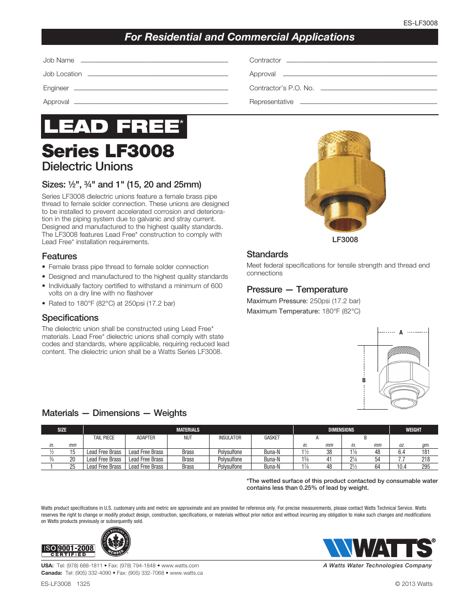 Watts LF3008 User Manual | 1 page