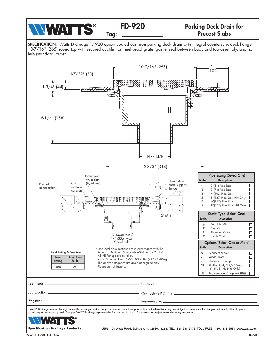 Watts FD-920 User Manual | 1 page