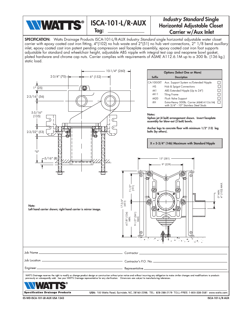 Watts ISCA-101-L/R-AUX User Manual | 1 page