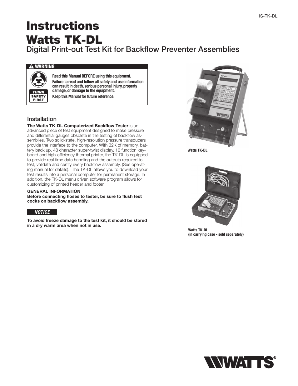 Watts TK-DL User Manual | 8 pages
