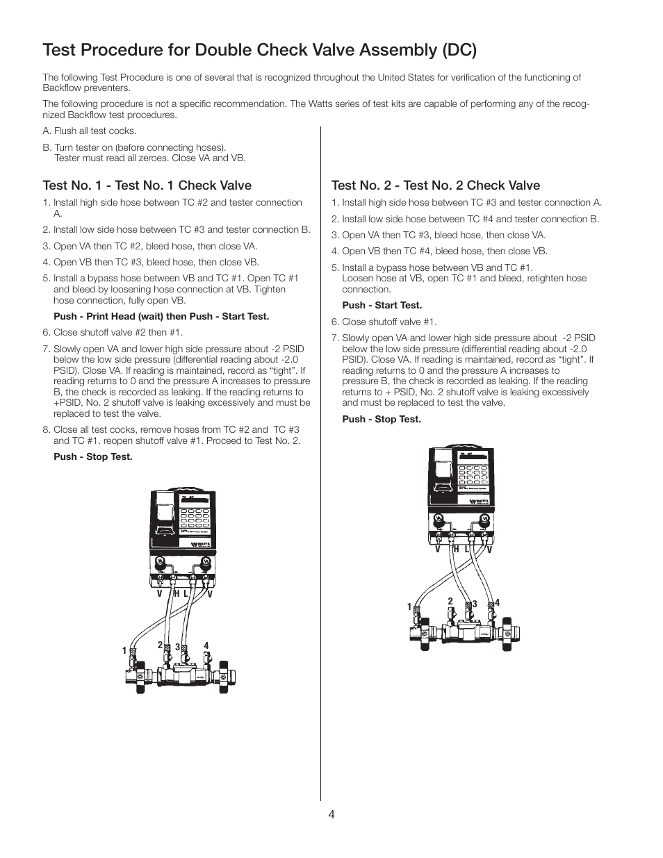 Test no. 1 - test no. 1 check valve, Test no. 2 - test no. 2 check valve | Watts TK-DL User Manual | Page 4 / 8