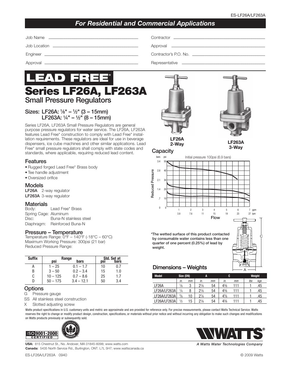 Watts LF26A User Manual | 1 page