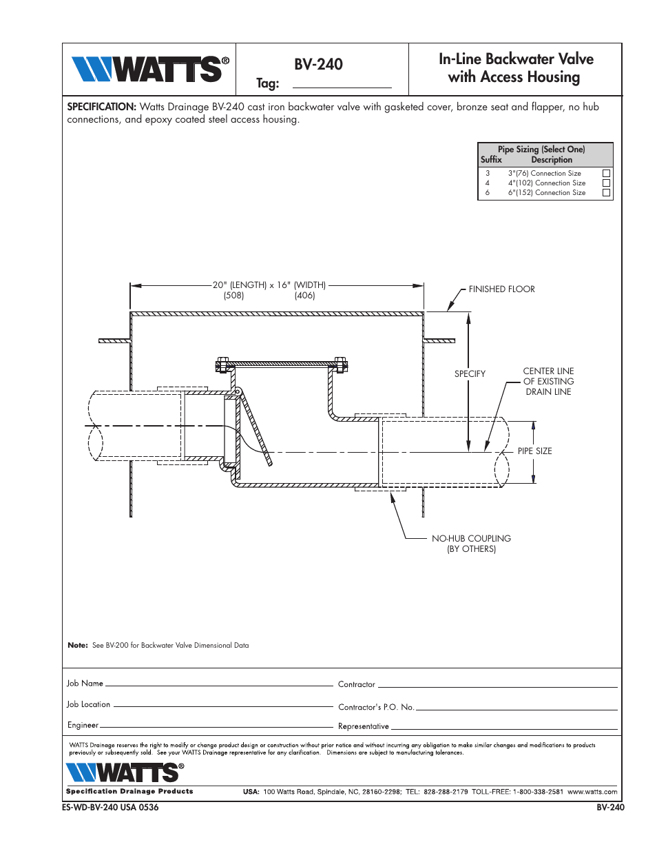 Watts BV-240 User Manual | 1 page