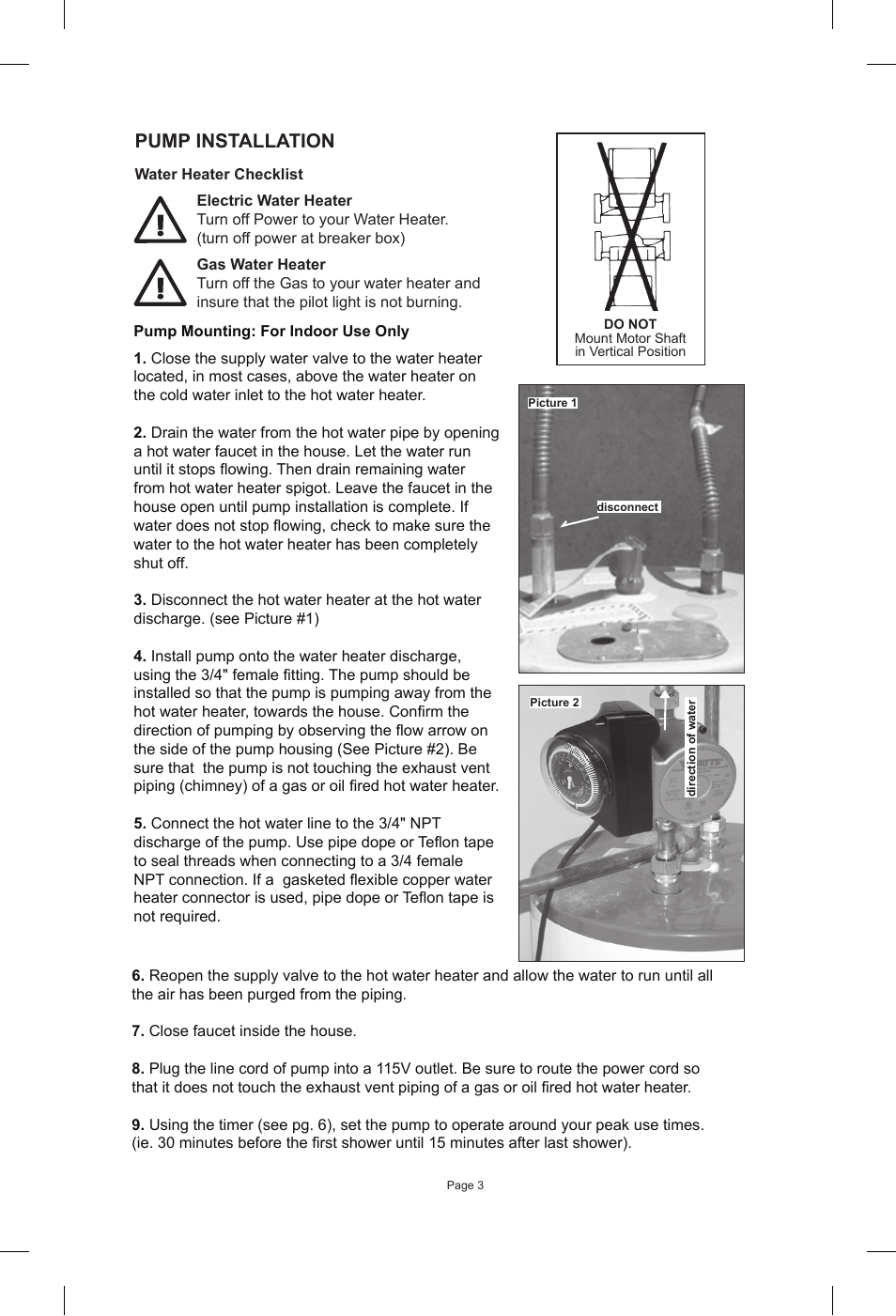 Pump installation | Watts 596816 User Manual | Page 3 / 8