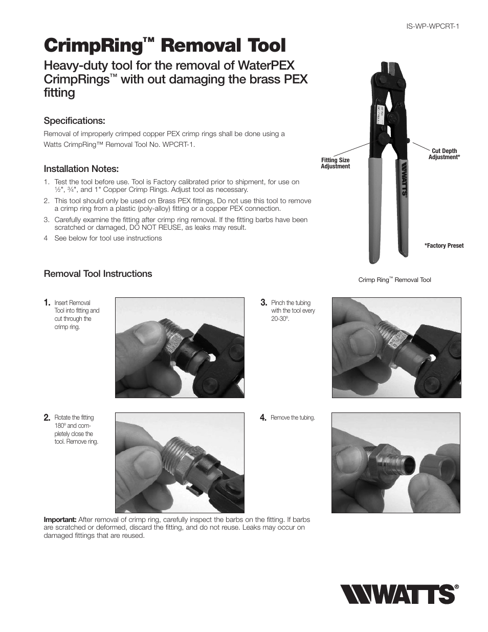 Watts WPCRT-1 User Manual | 2 pages