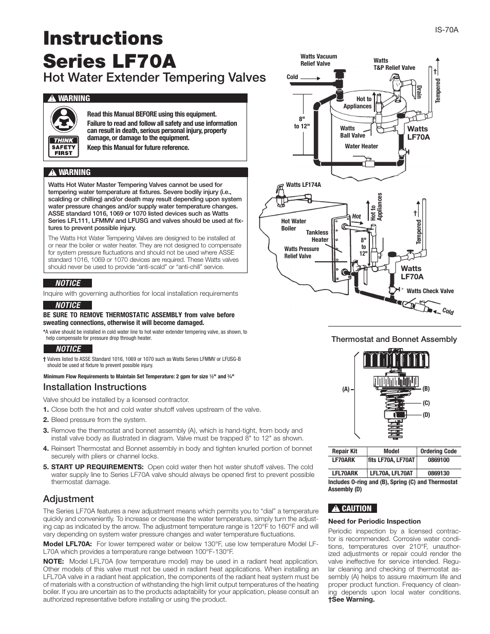 Watts LFL70A User Manual | 2 pages