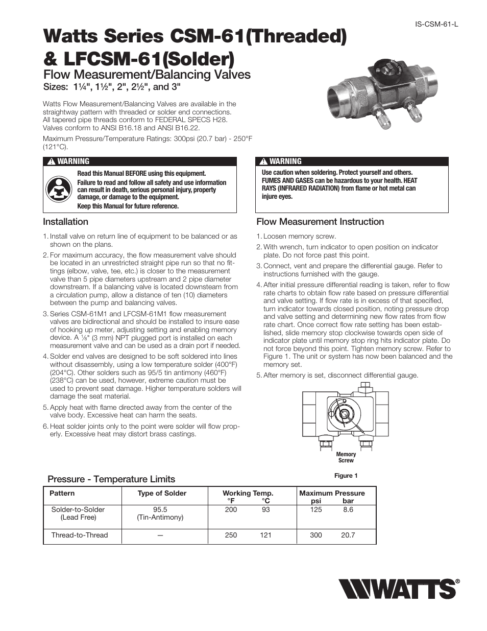 Watts CSM-61-T User Manual | 8 pages