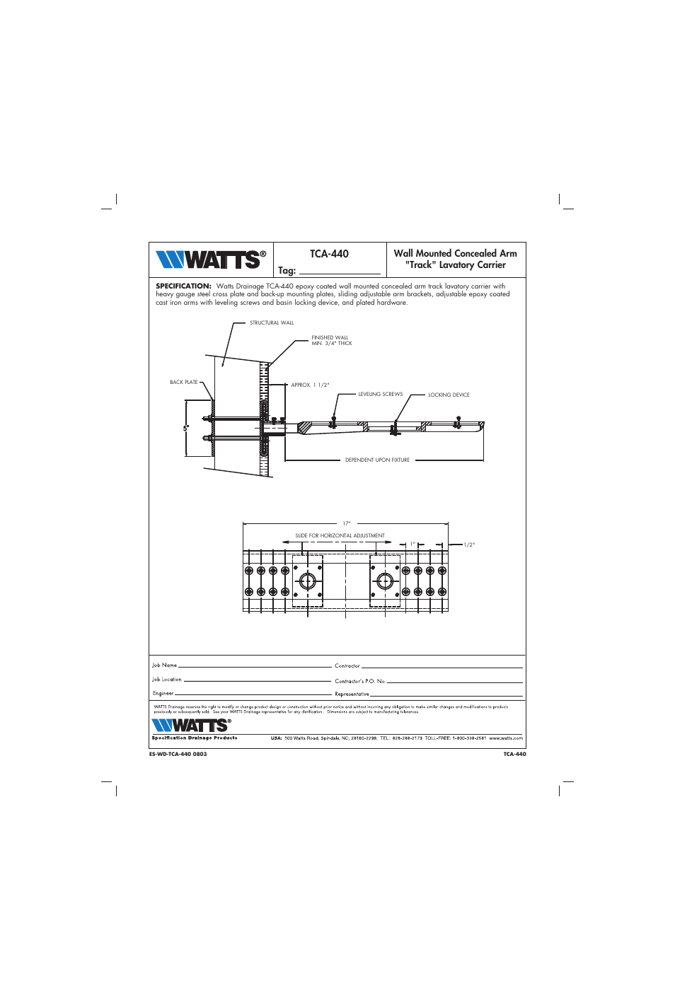 Watts TCA-440 User Manual | 1 page