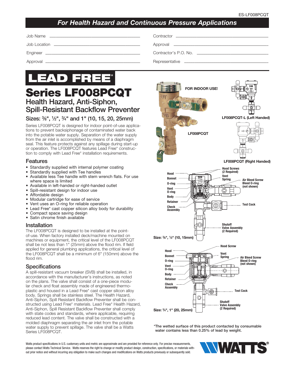 Watts LF008PCQT User Manual | 2 pages