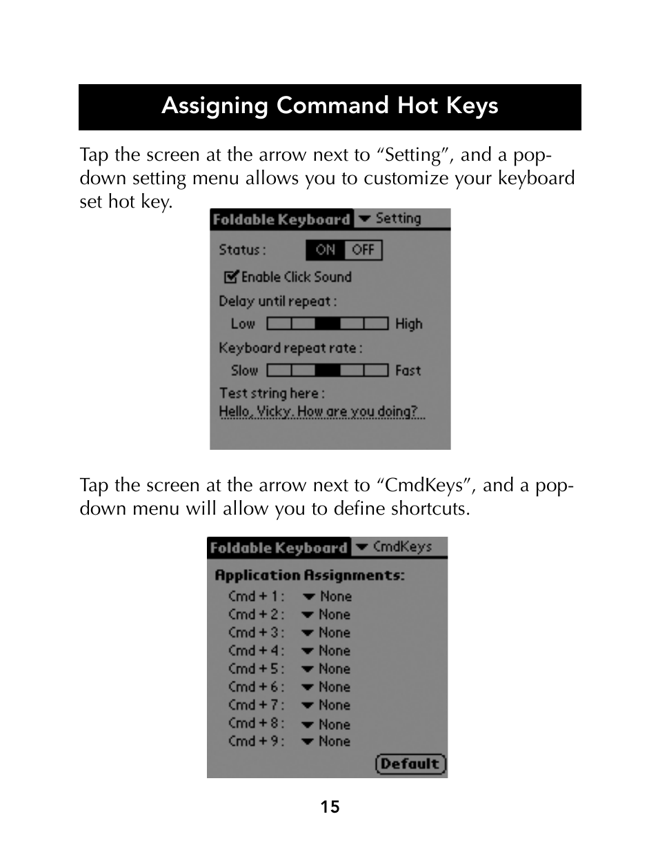 Assigning command hot keys | Belkin Portable PDA Keyboard G700 Series User Manual | Page 17 / 19