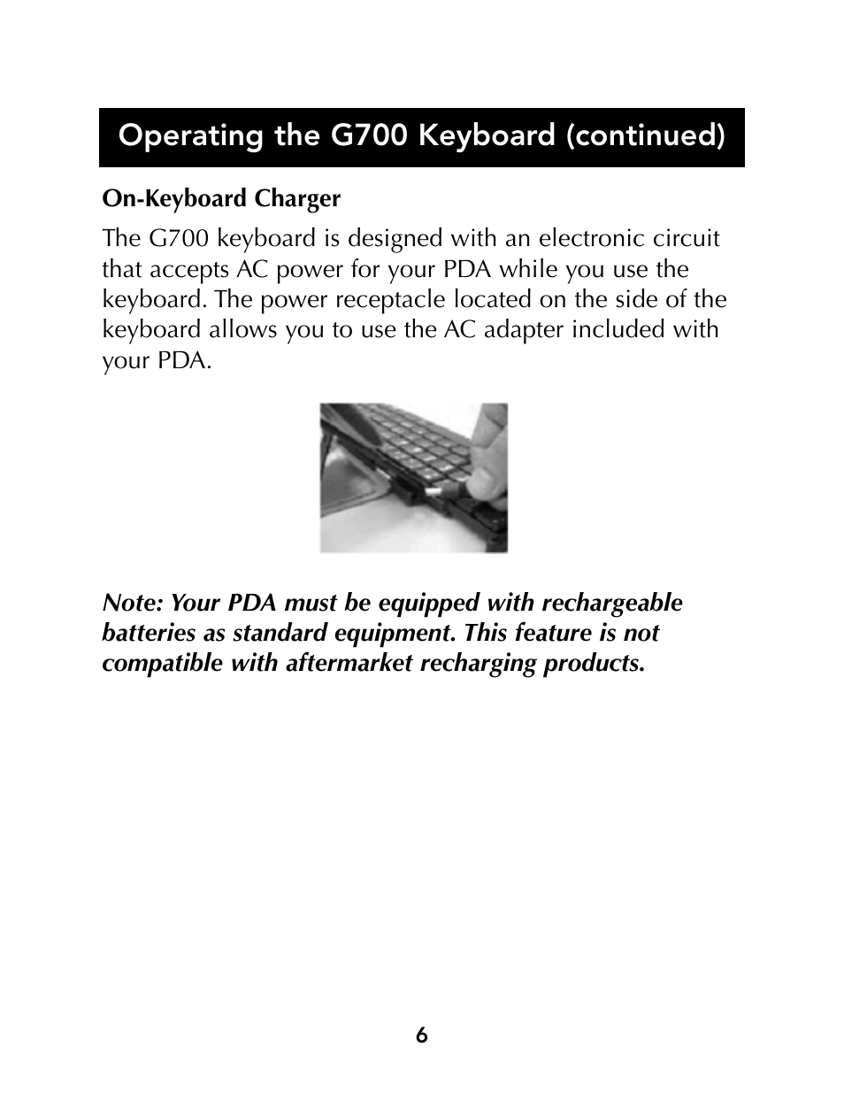 Operating the g700 keyboard (continued) | Belkin Portable PDA Keyboard G700 Series User Manual | Page 8 / 19