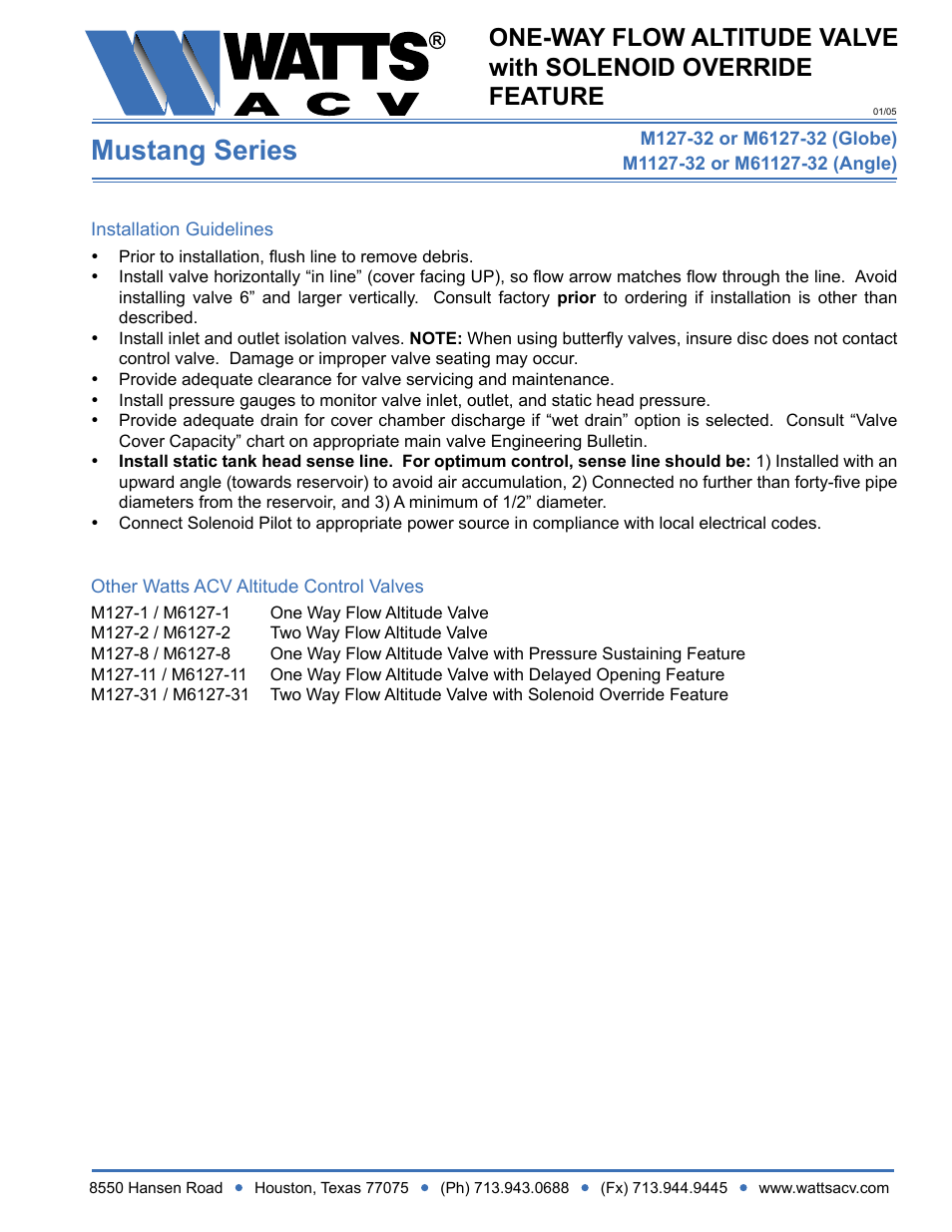 Mustang series | Watts M1127-32 User Manual | Page 2 / 2