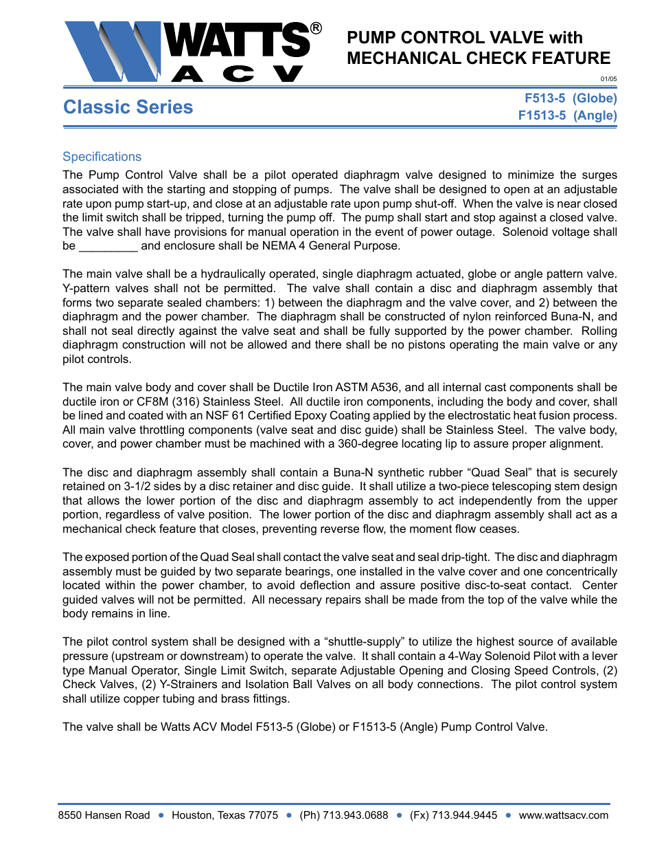 Watts F1513-5 User Manual | 1 page