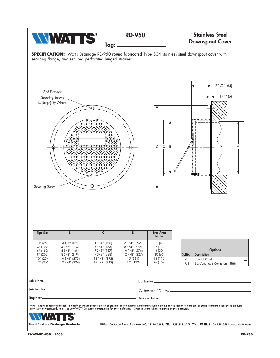 Watts RD-950 User Manual | 1 page