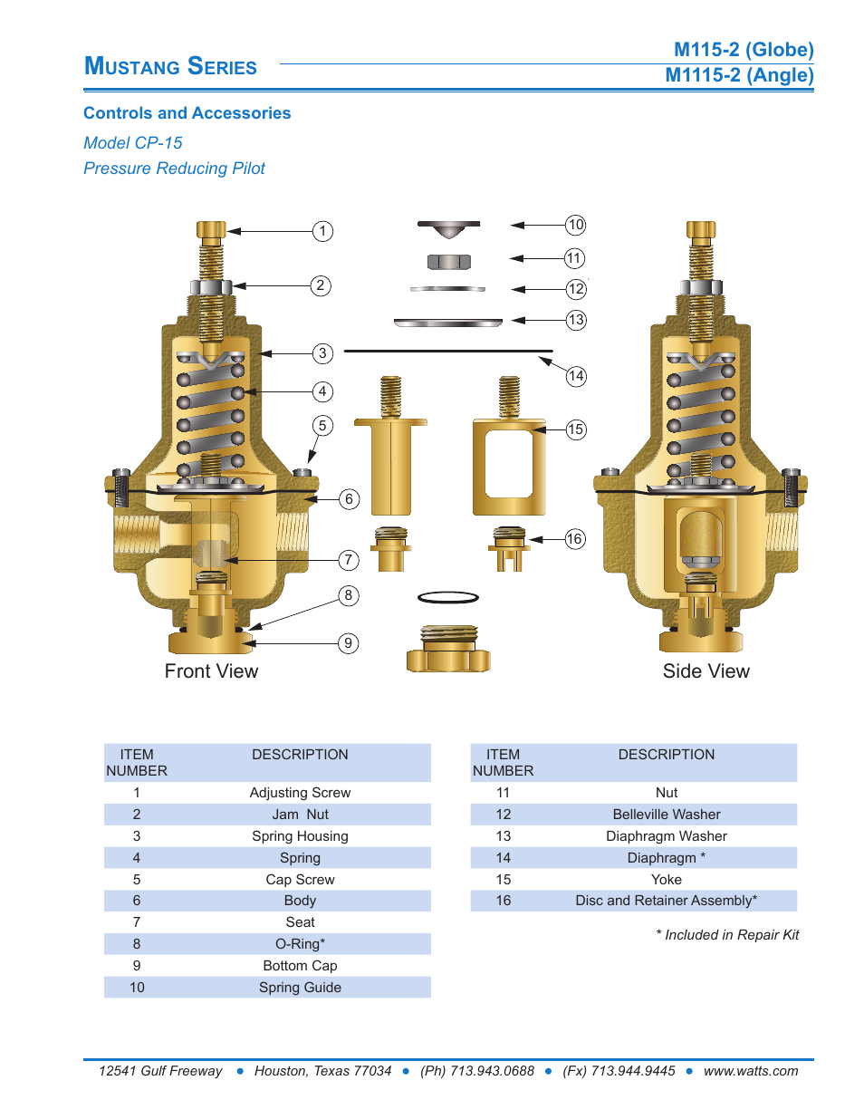 Front view side view | Watts M1115-2 User Manual | Page 5 / 8