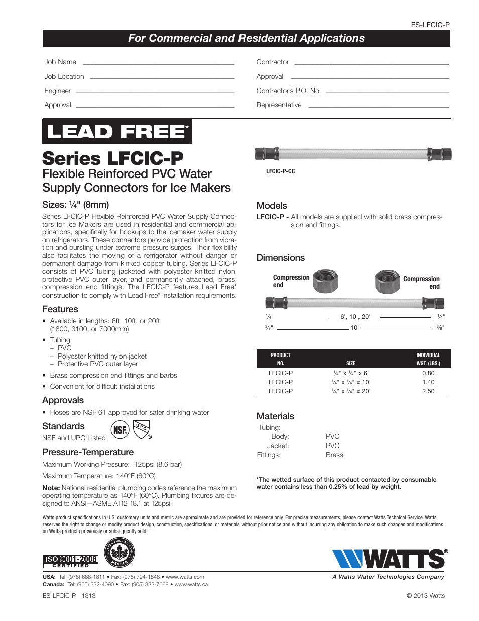 Watts LFCIC-P User Manual | 1 page