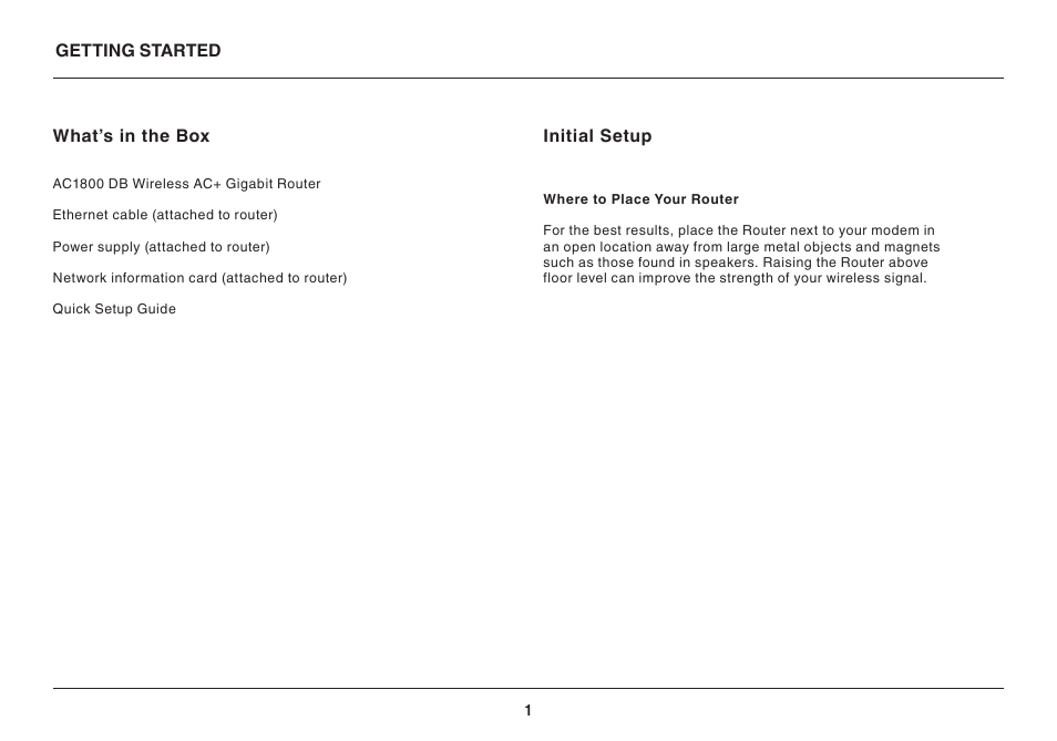 Getting started, What’s in the box, Initial setup | Belkin AC1800 User Manual | Page 3 / 62