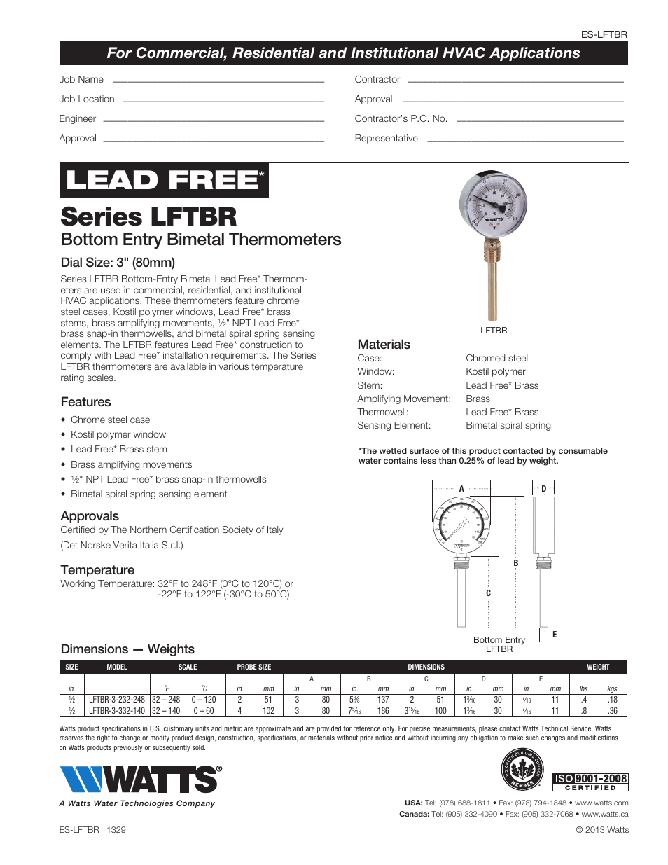 Watts LFTBR User Manual | 1 page