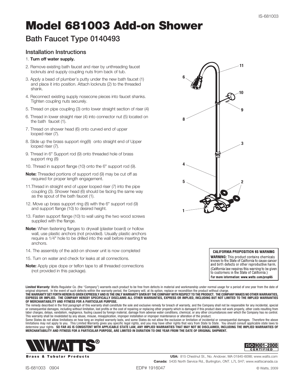 Watts 681 003 User Manual | 1 page