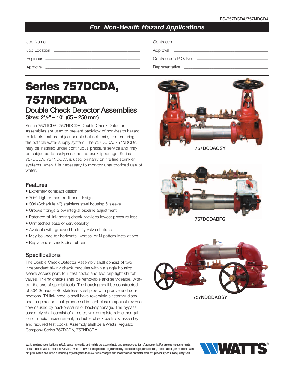 Watts 757NDCDA User Manual | 4 pages