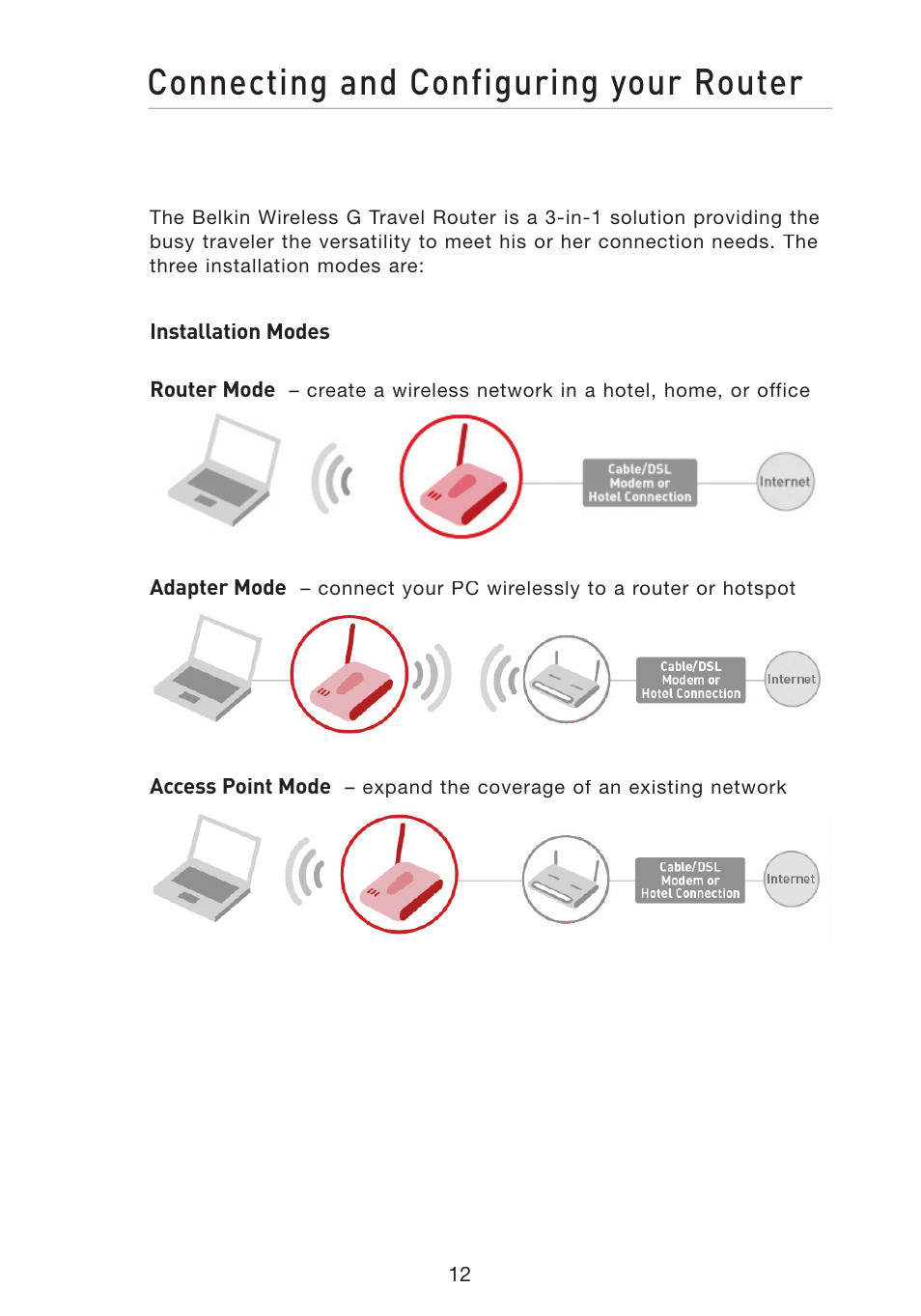 Connecting and configuring your router | Belkin Wireless G Travel Router F5D7233 User Manual | Page 14 / 85