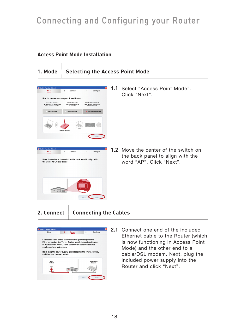 Connecting and configuring your router | Belkin Wireless G Travel Router F5D7233 User Manual | Page 20 / 85