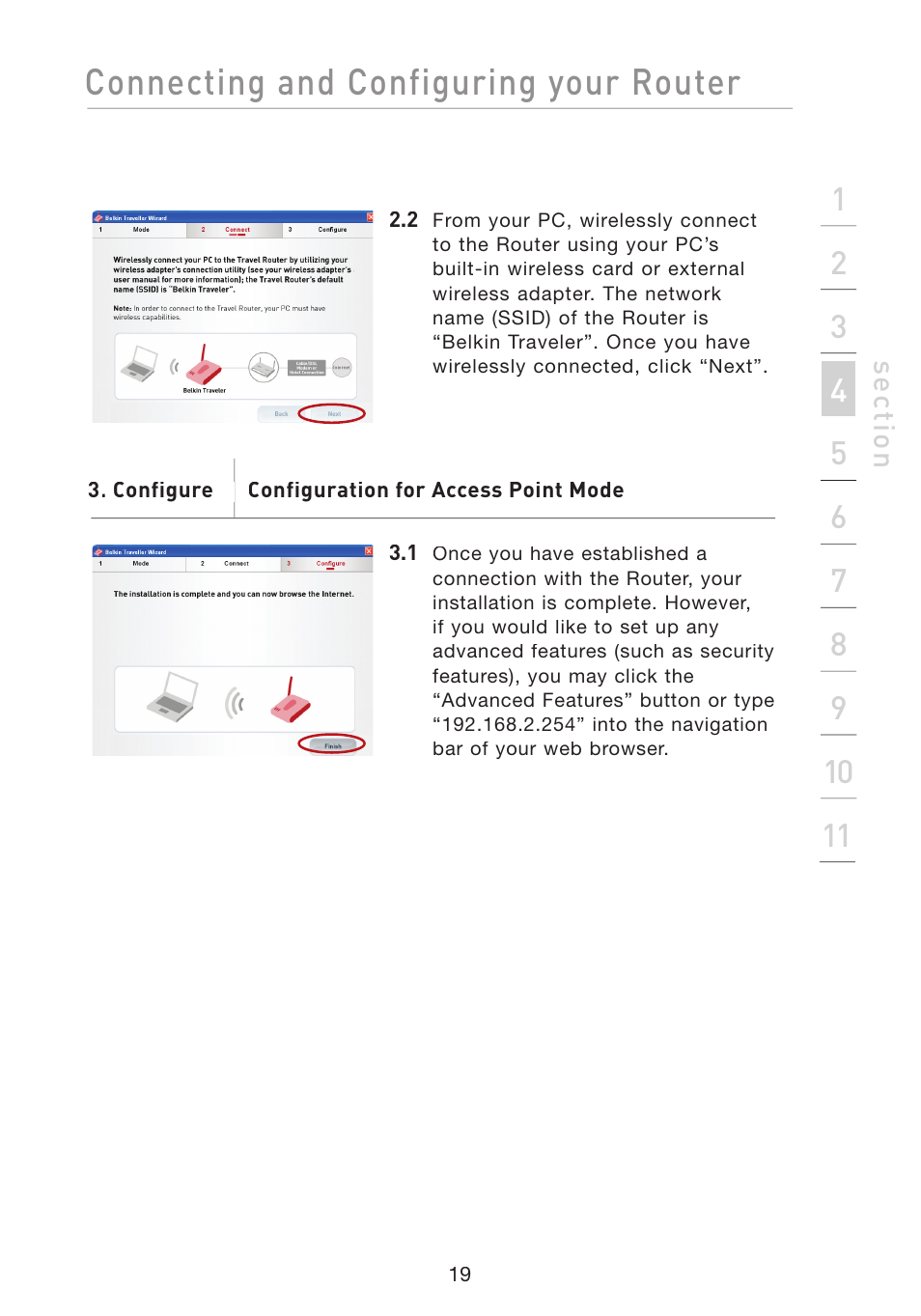 Connecting and configuring your router | Belkin Wireless G Travel Router F5D7233 User Manual | Page 21 / 85