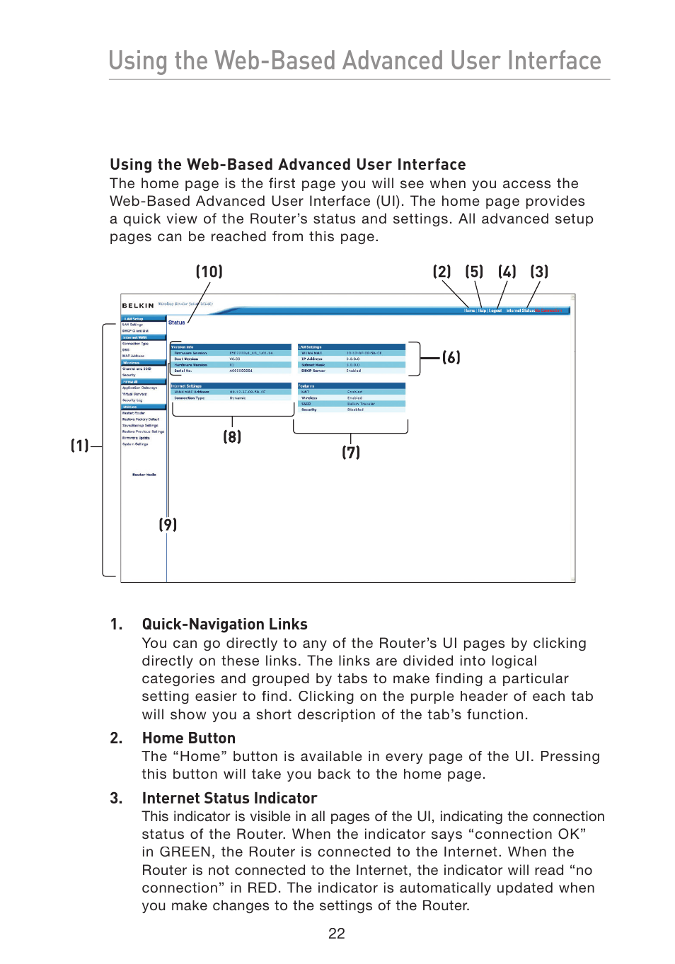 Using the web-based advanced user interface | Belkin Wireless G Travel Router F5D7233 User Manual | Page 24 / 85