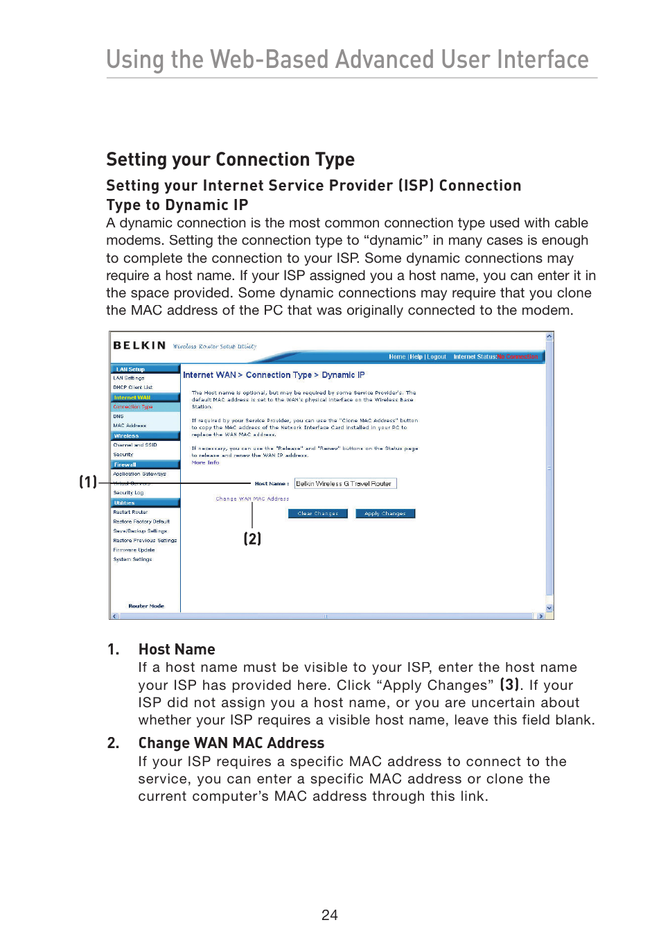 Using the web-based advanced user interface | Belkin Wireless G Travel Router F5D7233 User Manual | Page 26 / 85