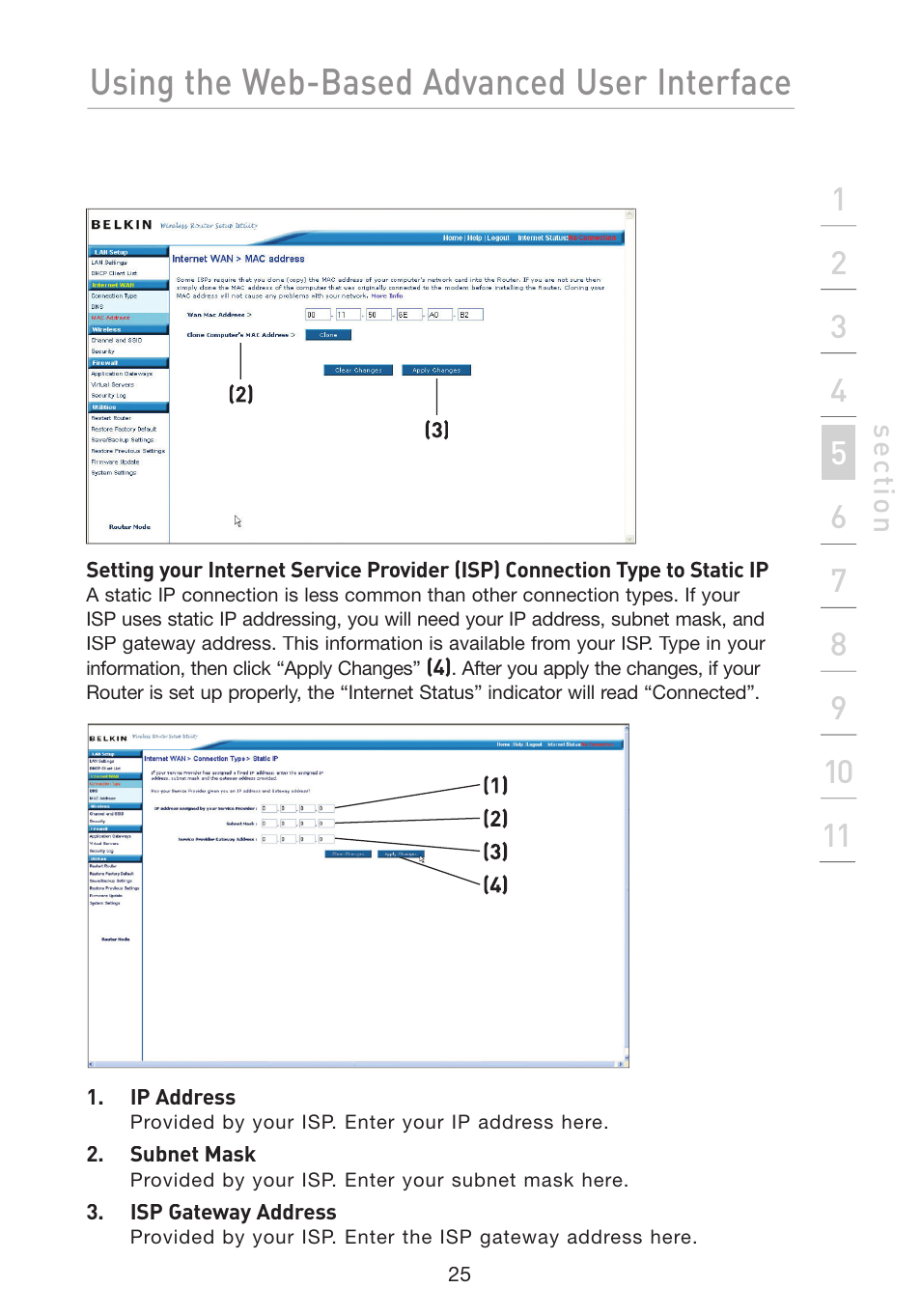Using the web-based advanced user interface | Belkin Wireless G Travel Router F5D7233 User Manual | Page 27 / 85