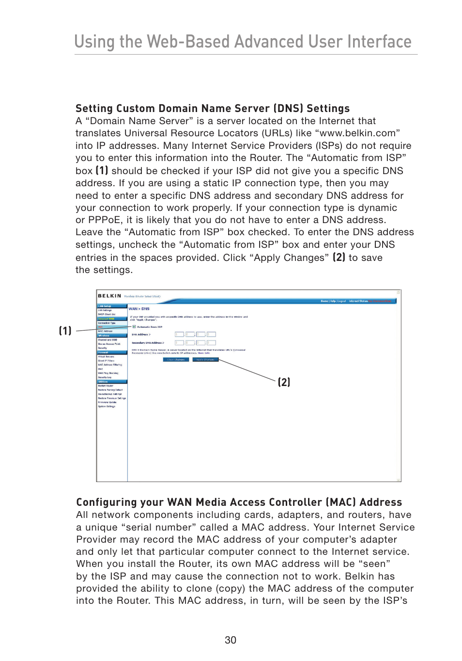 Using the web-based advanced user interface | Belkin Wireless G Travel Router F5D7233 User Manual | Page 32 / 85