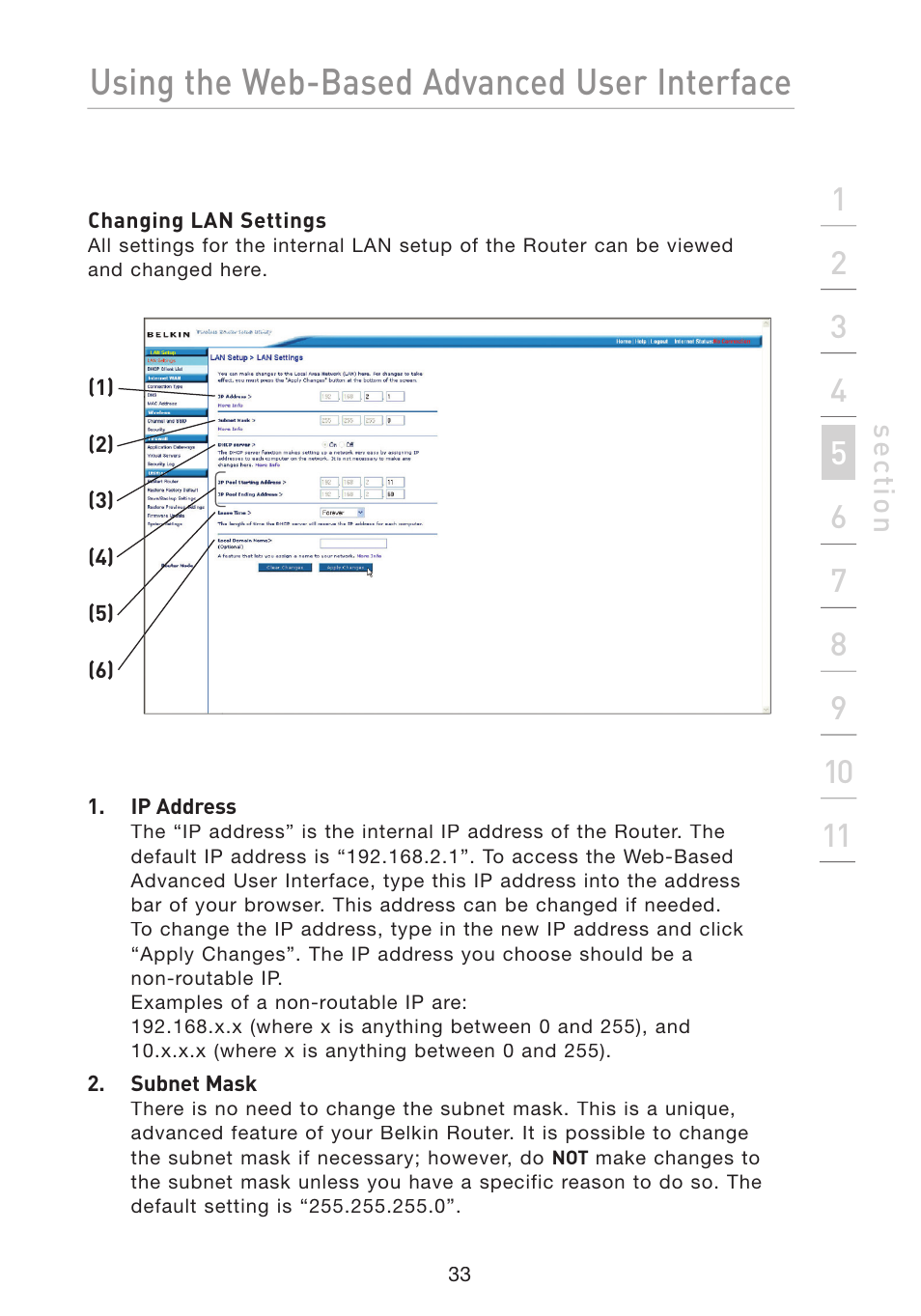 Using the web-based advanced user interface | Belkin Wireless G Travel Router F5D7233 User Manual | Page 35 / 85