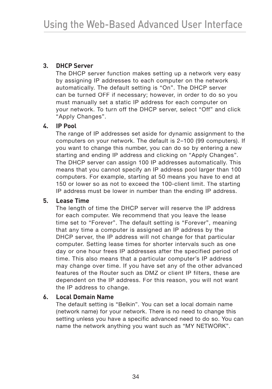 Using the web-based advanced user interface | Belkin Wireless G Travel Router F5D7233 User Manual | Page 36 / 85