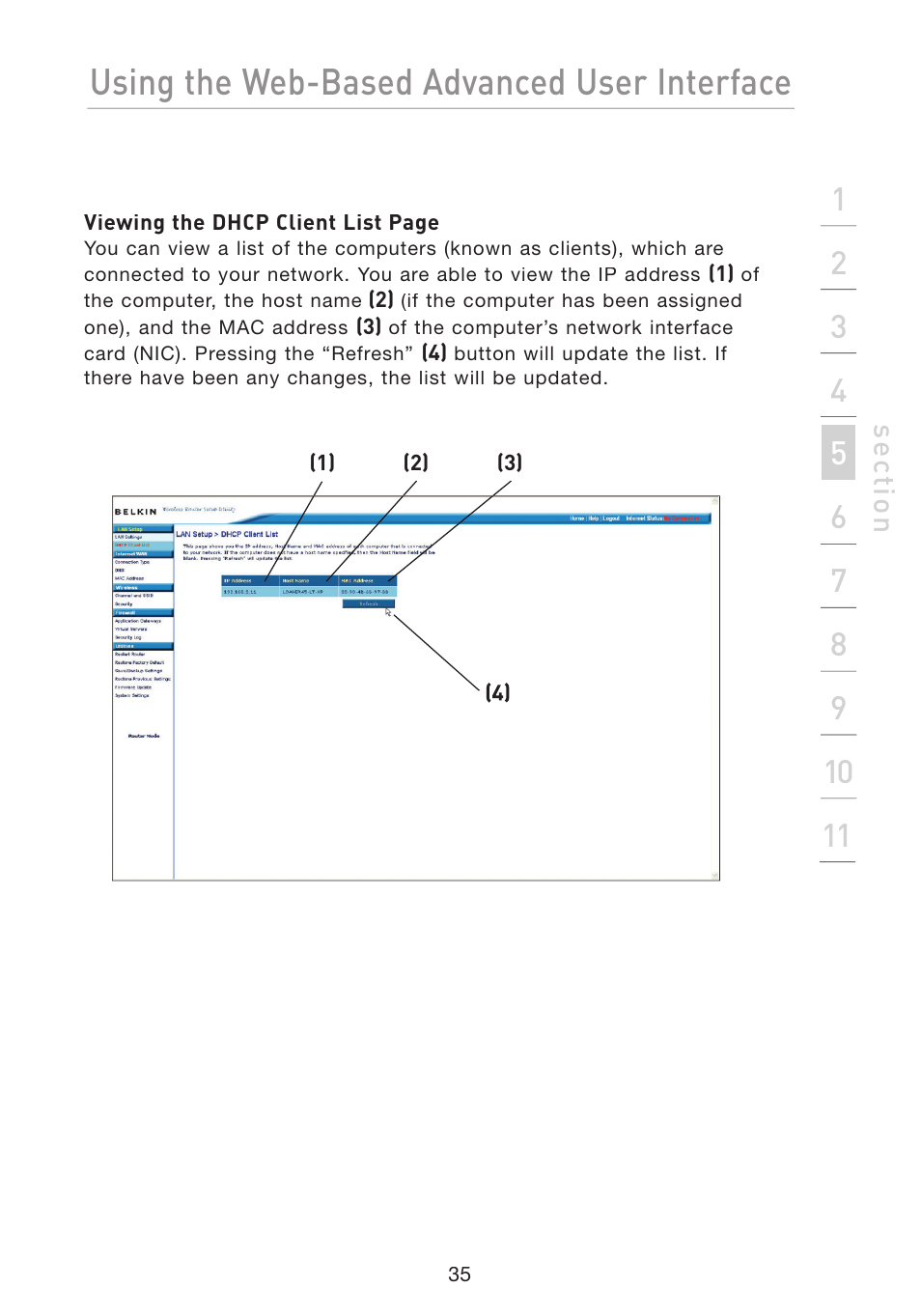 Using the web-based advanced user interface, Se ct io n | Belkin Wireless G Travel Router F5D7233 User Manual | Page 37 / 85