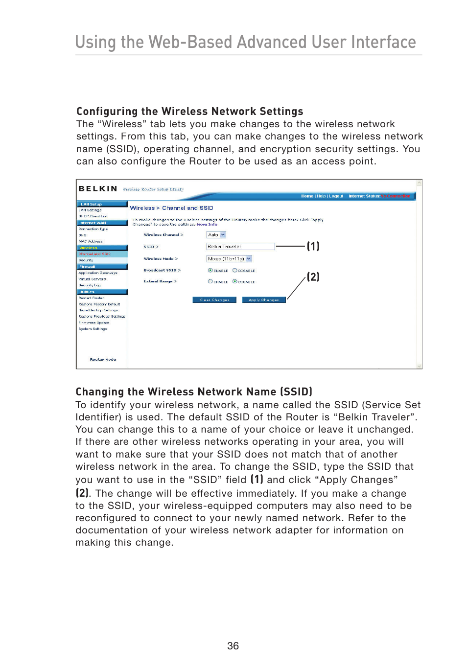 Using the web-based advanced user interface | Belkin Wireless G Travel Router F5D7233 User Manual | Page 38 / 85