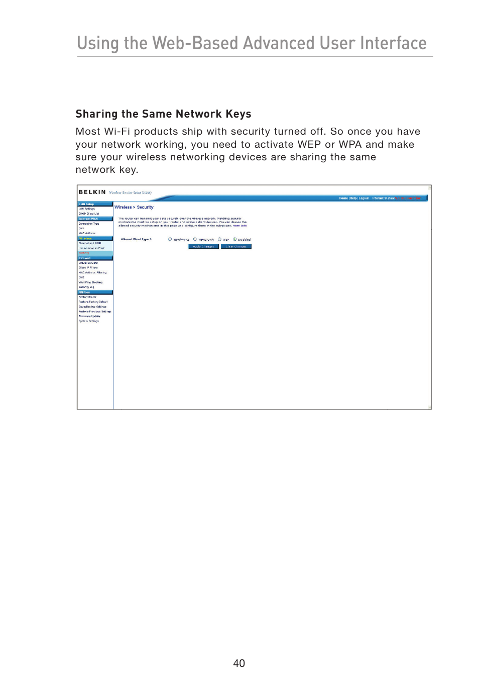 Using the web-based advanced user interface | Belkin Wireless G Travel Router F5D7233 User Manual | Page 42 / 85